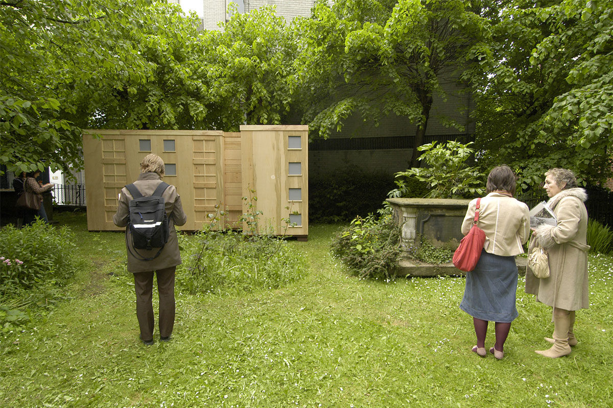 A wooden sculpture situated temporarily in St John's Cemetery 