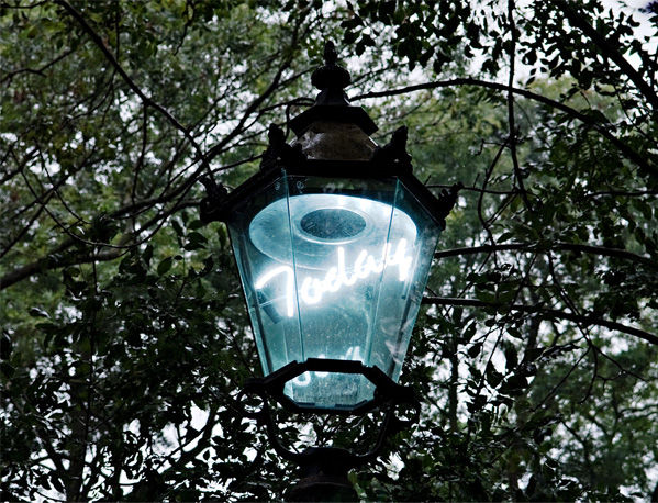 Image of work by Savage at Bower Ashton Campus, entitled 'Neon' a series of neon works around the new building and grounds. 