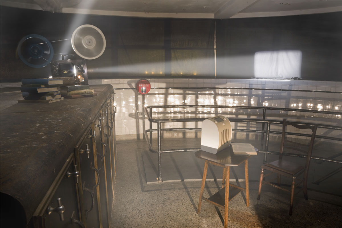 Film and light installation inside bridge cabin