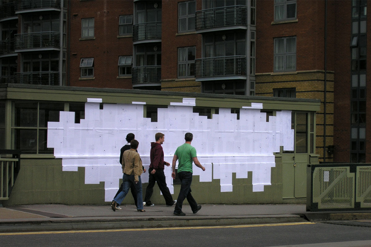 A series of laser printed symbols installed across the front on the north cabin on Redcliffe Bridge